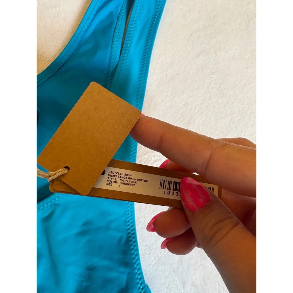 SKIMS Recycled Swim High Neck Racerback Top M & Micro Tanga Bottom L Turquoise